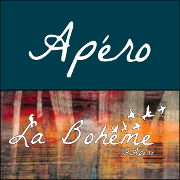 This is the restaurant logo for Ap&eacute;ro & La Boh&egrave;me