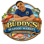 This is the restaurant logo for Buddys Seafood Market