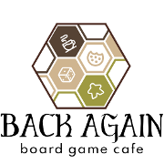 This is the restaurant logo for Back Again Board Game Cafe