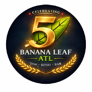This is the restaurant logo for Banana Leaf ATL Thai &bull; Sushi &bull; Bar