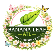 This is the restaurant logo for Banana Leaf ATL Thai &bull; Sushi &bull; Bar
