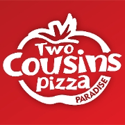 This is the restaurant logo for Two Cousins Pizza Paradise