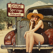 This is the restaurant logo for Crystal Springs Hideaway featuring Big Kat Burgers