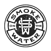 This is the restaurant logo for Smoke on the Water - Craft BBQ