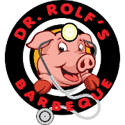 This is the restaurant logo for Dr. Rolf's Barbeque