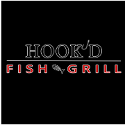 This is the restaurant logo for Hook'd Fish Grill