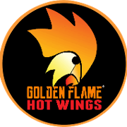 This is the restaurant logo for Golden Flame Hot Wings - CO Springs